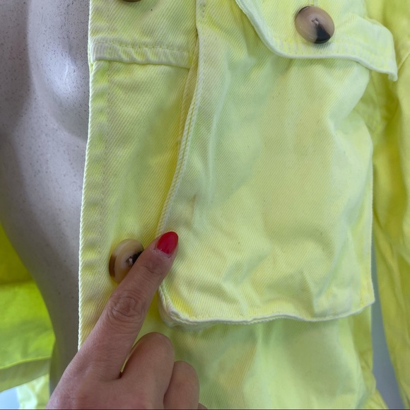 ZARA Women's Oversized Neon Yellow Full Button Front Jean Denim Jacket Size XS - Picture 8 of 13
